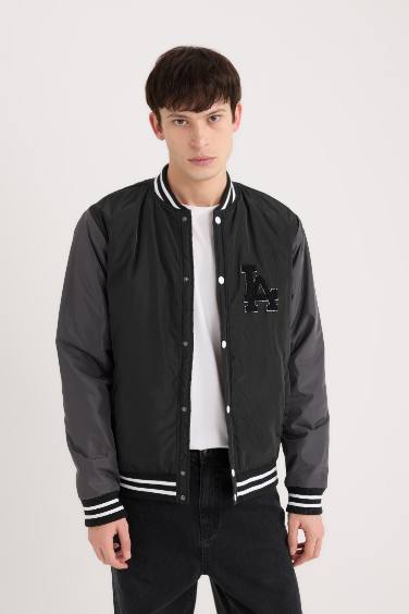 Su İtici Bomber Kolej Yaka Çıtçıtlı Çift Cepli Mevsimlik Baharlık Mont