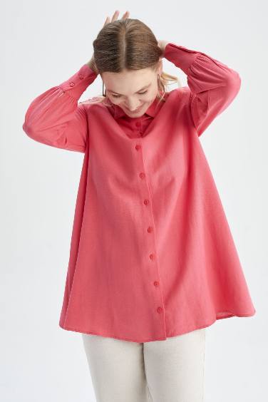 Regular Fit Shirt Collar Long Sleeve Tunic