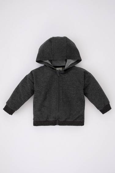 Baby Boy Hooded Zippered Sweatshirt Fabric Cardigan