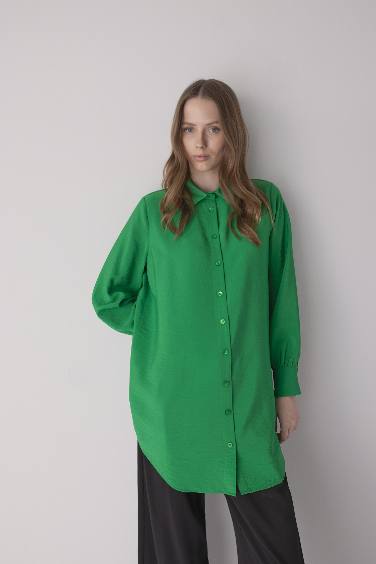 Relax Fit Shirt Collar Long Sleeve Tunic