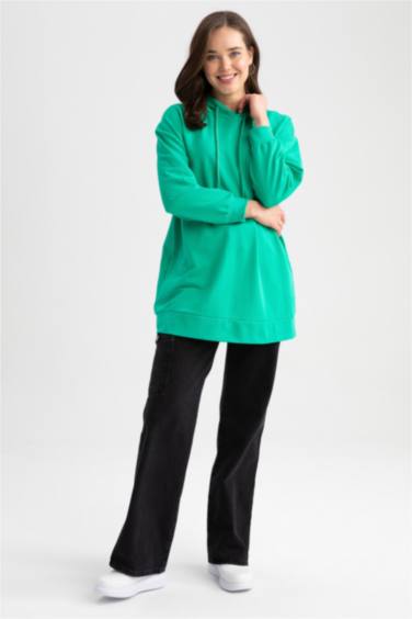 سويت شيرت تونيك قصة مريحة وغطاء للرأس