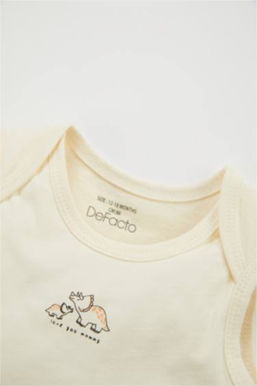 Baby Boy Animal Patterned Combed Cotton 2 Piece Short Sleeved Snap Fastener Body