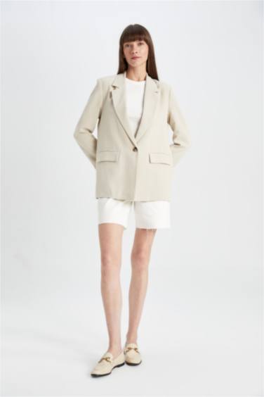 Oversize Fit Linen Blend Blazer Jacket