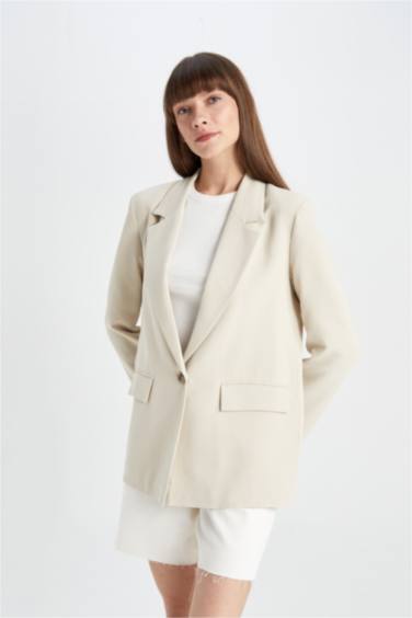 Oversize Fit Linen Blend Blazer Jacket