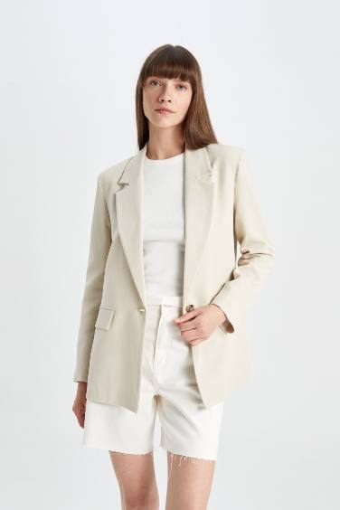 Oversize Fit Linen Blend Blazer Jacket