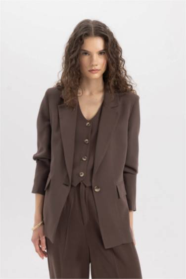 Oversize Fit Linen Blend Blazer Jacket