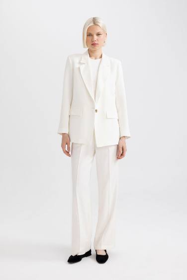 Oversize Fit Linen Blend Blazer Jacket