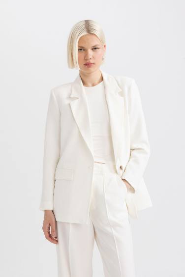 Oversize Fit Linen Blend Blazer Jacket