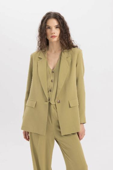 Oversize Fit Linen Blend Blazer Jacket