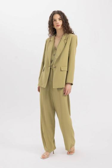 Oversize Fit Linen Blend Blazer Jacket