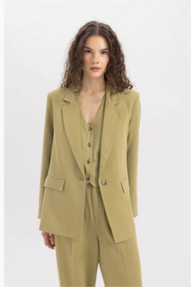 Oversize Fit Linen Blend Blazer Jacket