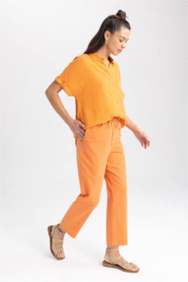 High Waist Short Leg Linen Blend Jogger