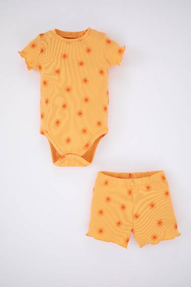 Baby Girl Printed Ribbed Camisole Snap Fastener Body Shorts 2-Pack