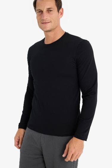 Slim Fit Dar Kesim Bisiklet Yaka Uzun Kollu Üst