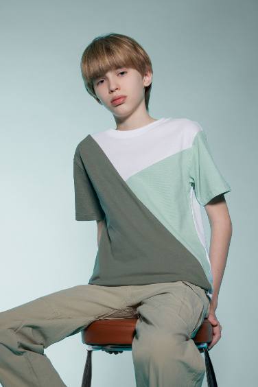 Boy Crew Neck Color Block Pique Short Sleeve T-Shirt