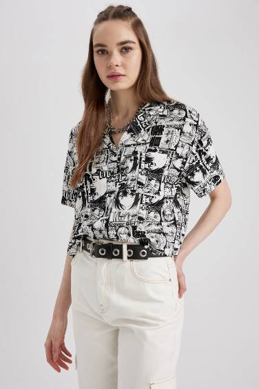 Coool Regular Fit Pajama Collar Printed Short Sleeve Shirt