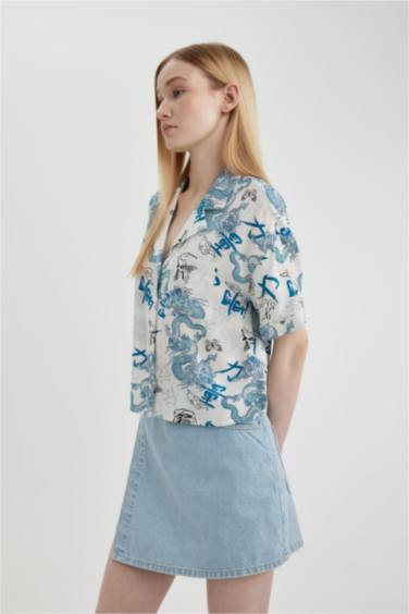 قميص نص كم قصة عادية برقبة بيجاما