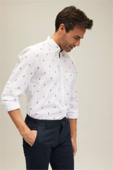 Рубашка стандартного кроя с длинным рукавом из 100% хлопка