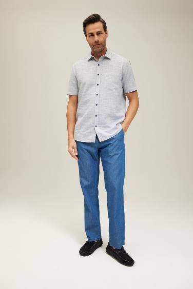 Regular Fit Shirt Collar Textured Short Sleeve Shirt