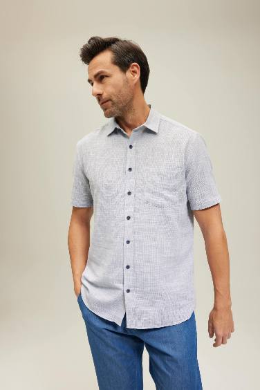 Regular Fit Shirt Collar Textured Short Sleeve Shirt