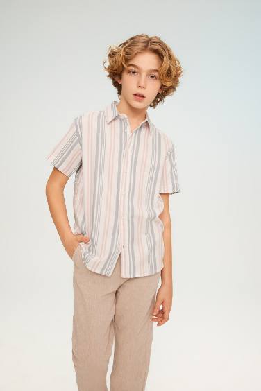 Boy Regular Fit Polo Neck Twill Short Sleeve Shirt