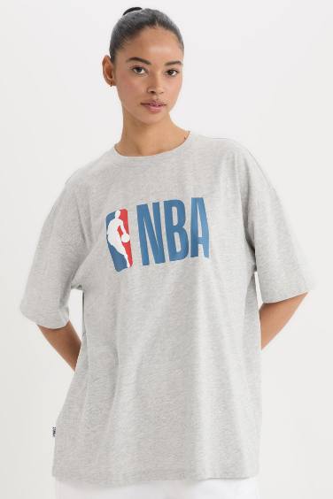 DeFactoFit NBA Wordmark Boxy Fit Crew Neck Printed T-Shirt