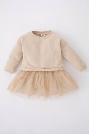 Baby Girl Crew Neck Long Sleeve Sweat Dress