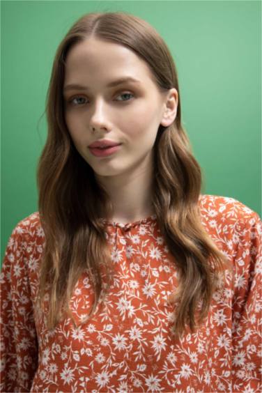 Crew Neck Floral Long Sleeve Maxi Dress