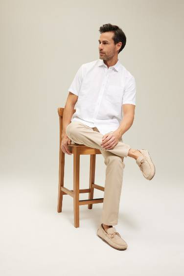 Regular Fit Textured Short Sleeve Cotton Shirt