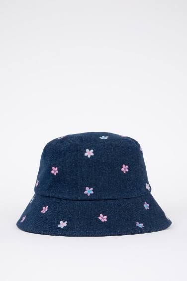 Girl Embroidery Cotton Bucket Hat