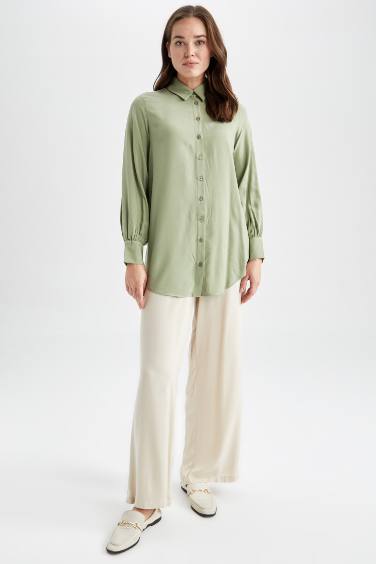 تونيك قصة عادية كم طويل برقبة قميص