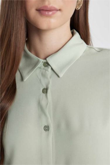 تونيك كم طويل قصة عادية بياقة قميص