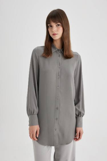 Tunique Chemise Coupe Régulière à Manches Longues