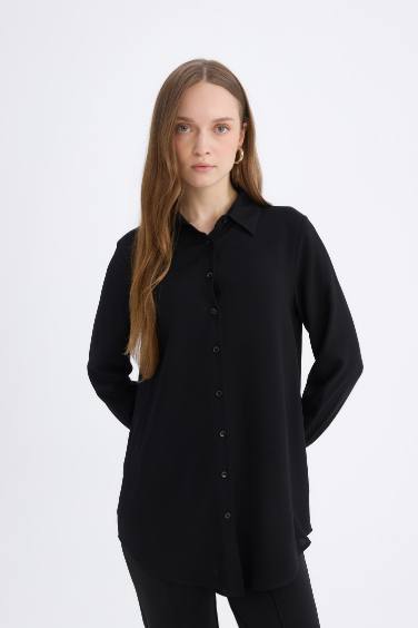 Regular Fit Shirt Collar Long Sleeve Tunic