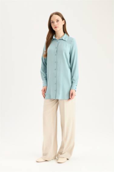 Regular Fit Shirt Collar Long Sleeve Tunic