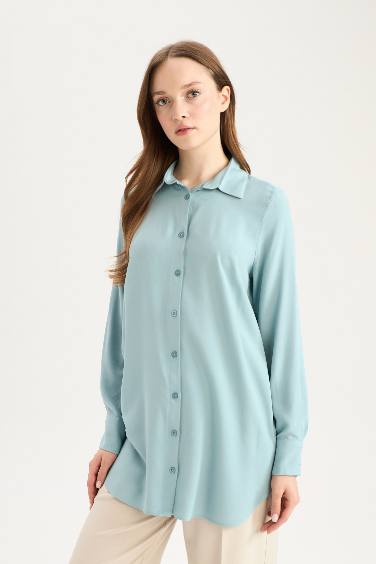 Regular Fit Shirt Collar Long Sleeve Tunic