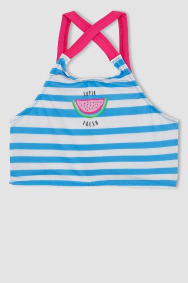 طقم بيكيني بناتي منقوش - قطعتين