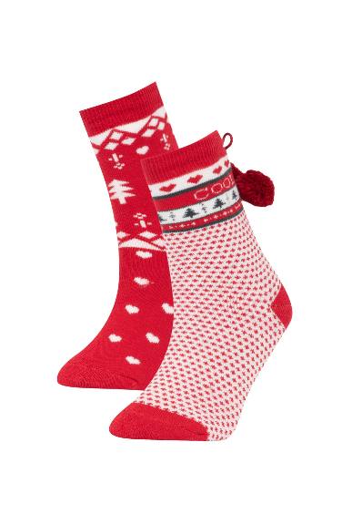 Girl Christmas Themed 2 Piece Cotton Long Socks