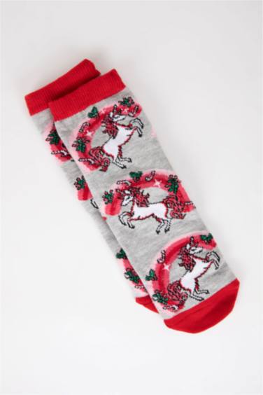 Kız Çocuk Yılbaşı Temalı Pamuklu Uzun Çorap