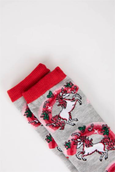 Kız Çocuk Yılbaşı Temalı Pamuklu Uzun Çorap