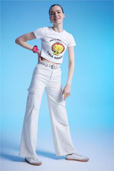 Брюки из габардина широкие