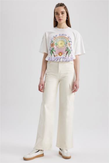 Брюки из габардина широкие