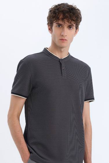 Modern Fit Standing Collar Short Sleeve Polo T-Shirt