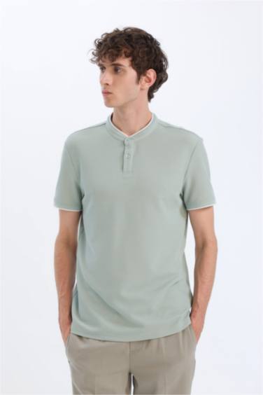 Modern Fit Standing Collar Short Sleeve Polo T-Shirt