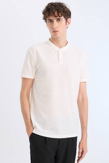 Modern Fit Standing Collar Short Sleeve Polo T-Shirt