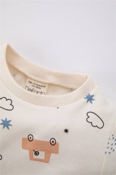 Baby Boy Crew Neck Patterned Rib Organic Cotton 2-Pajama Set