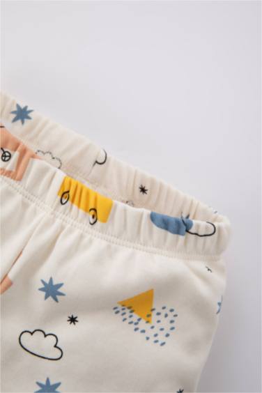 Baby Boy Crew Neck Patterned Rib Organic Cotton 2-Pajama Set