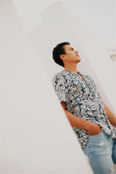 Regular Fit Apache Neck Viscose Printed Short Sleeve Shirt