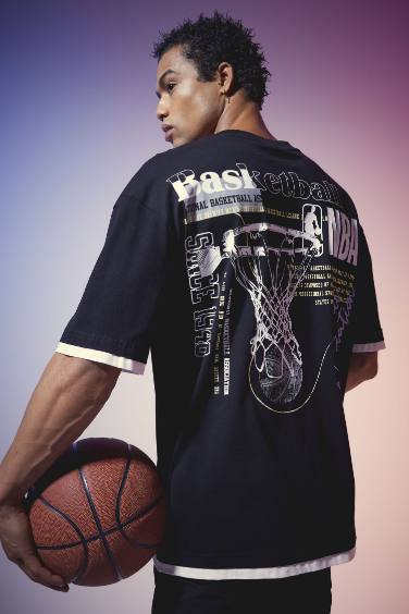 DeFactoFit NBA Wordmark Oversize Fit Back Printed T-Shirt