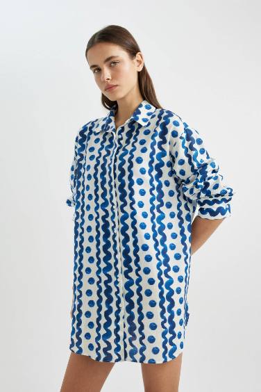 Fall in Love Patterned Poplin Beach Shirt